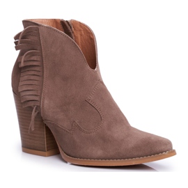 Stivali da donna in pelle con tacco Laura Messi Khaki 2133 marrone