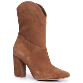 Stivali da donna in pelle con tacco Laura Messi Camel 2123 marrone