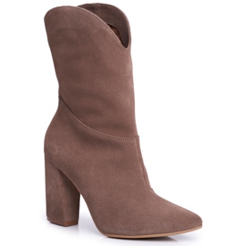 Stivali da donna in pelle con tacco Laura Messi Khaki 2123 cachi