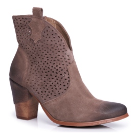 Exquisite Stivali da donna con tacco Stivali da cowboy in pelle velour Beige squisito 1170