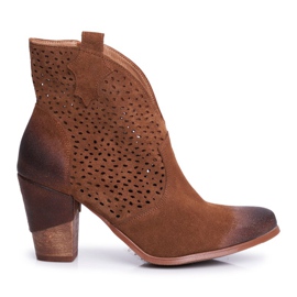 Stivali da donna con tacco Stivali da cowboy in pelle velour Exquisite Brown 1170 marrone