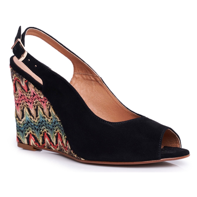 Sandali da donna con zeppa Laura Messi in pelle nera 1964 nero