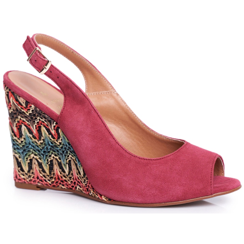 Sandali da donna con zeppa Laura Messi in pelle bordeaux 1964 rosso