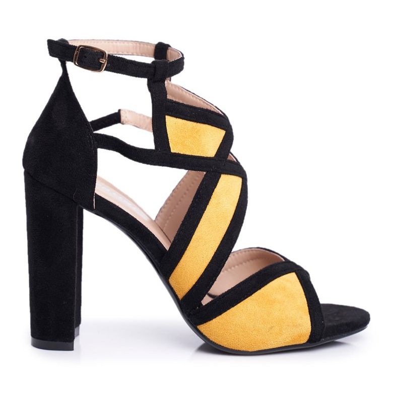 SEA Sandali Donna Con Tacco Camoscio Nero-Giallo Emolly