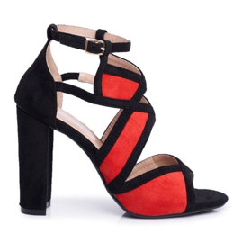 SEA Sandali Donna Con Tacco Camoscio Nero Rosso Emolly