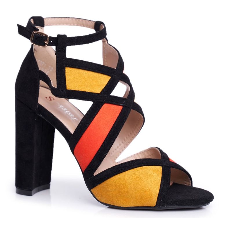 SEA Sandali Donna Con Tacco Camoscio Nero Arancio Emolly arancia