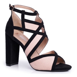 SEA Sandali Donna Con Tacco Camoscio Nero Rosa Emolly
