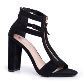 PS1 Sandali Donna Con Tacco Camoscio Nero Folly
