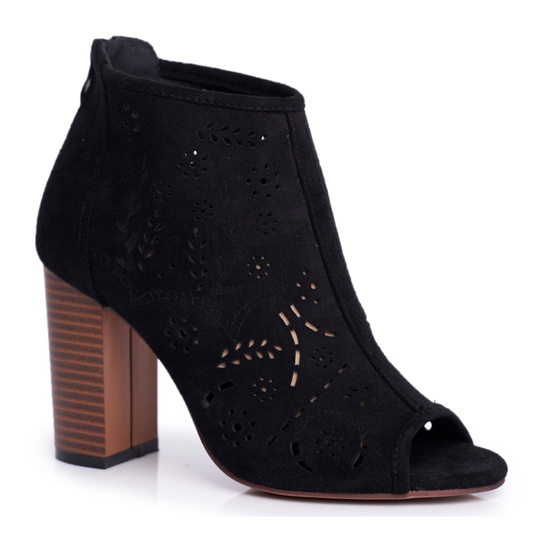 SEA Stivali Donna Con Tacco Camoscio Traforato Nero Papillon