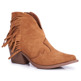 SEA Stivali Donna Con Tacco Con Frange Cowboy Cammello Sibi marrone
