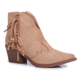 SEA Stivali Donna Con Tacco Con Frange Stivali Cowboy Beige Sibi