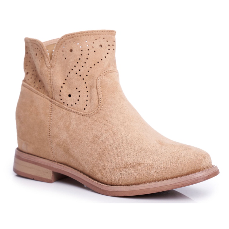SEA Stivali Donna Tacco Piatto Camoscio Traforato Beige Raffe