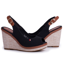 SEA Sandali da donna con zeppa Black Tommy nero