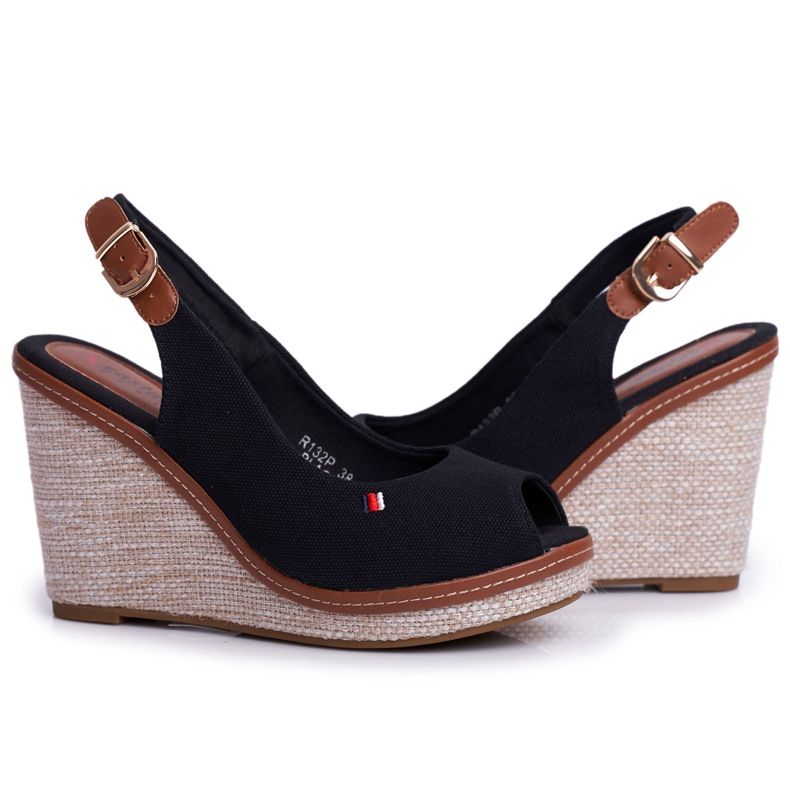 SEA Sandali da donna con zeppa Black Tommy nero