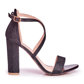 PS1 Sandali Donna Con Tacco Glitter Nero Vivi