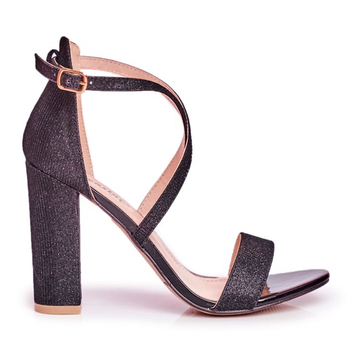 PS1 Sandali Donna Con Tacco Glitter Nero Vivi