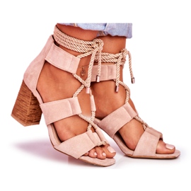 SEA Sandali Donna Con Tacco Legato Camoscio Beige Amore
