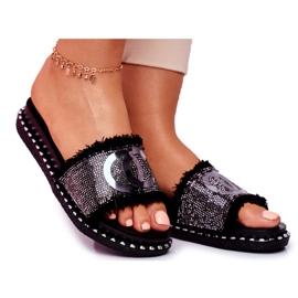PS1 Pantofole da donna Black Valley con cristalli nero