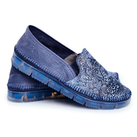 Scarpe brogue da donna Maciejka Slip-on in pelle blu navy 03512-45