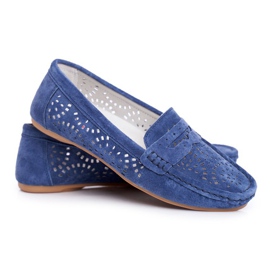 S.Barski Mocassini da donna con pelle traforata Blu Navy Salem