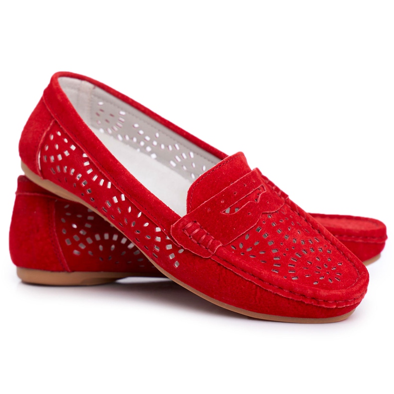 S.Barski Mocassini da donna con pelle traforata Rosso Salem