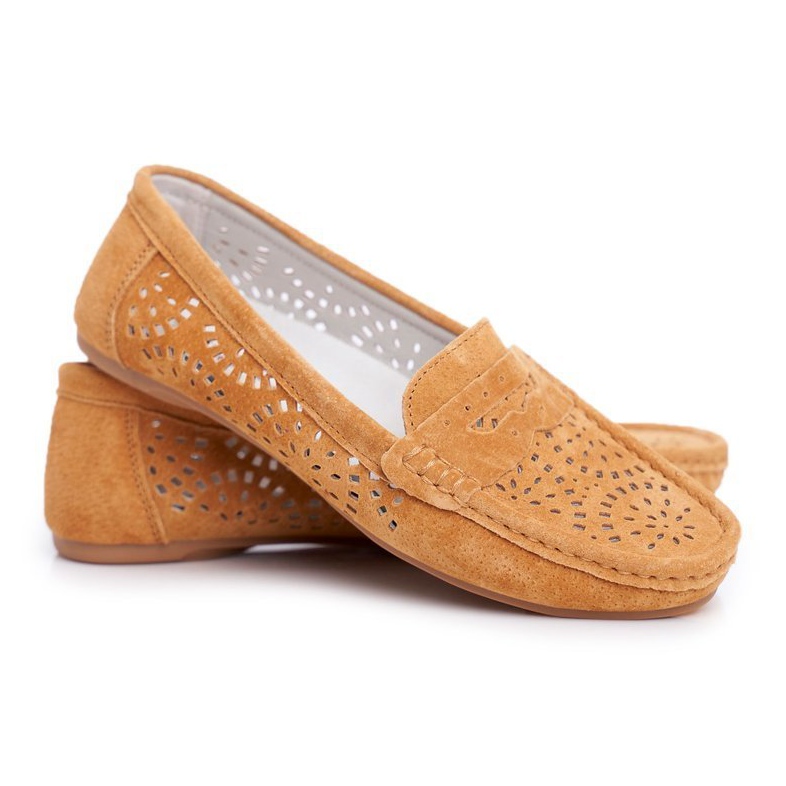S.Barski Mocassini da donna con pelle traforata Camel Salem marrone