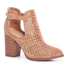 Stivali Donna Con Tacco Camoscio Traforato Cammello Morrena marrone