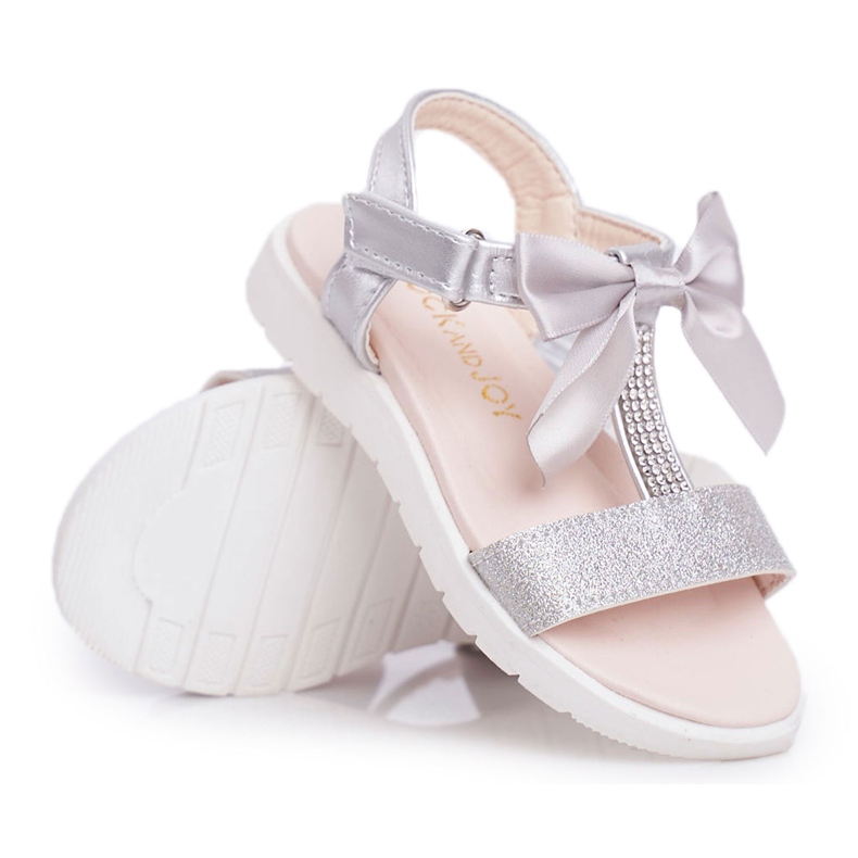 FRROCK Sandali Per Bambini Con Velcro Per Ragazze Argento Bella grigio