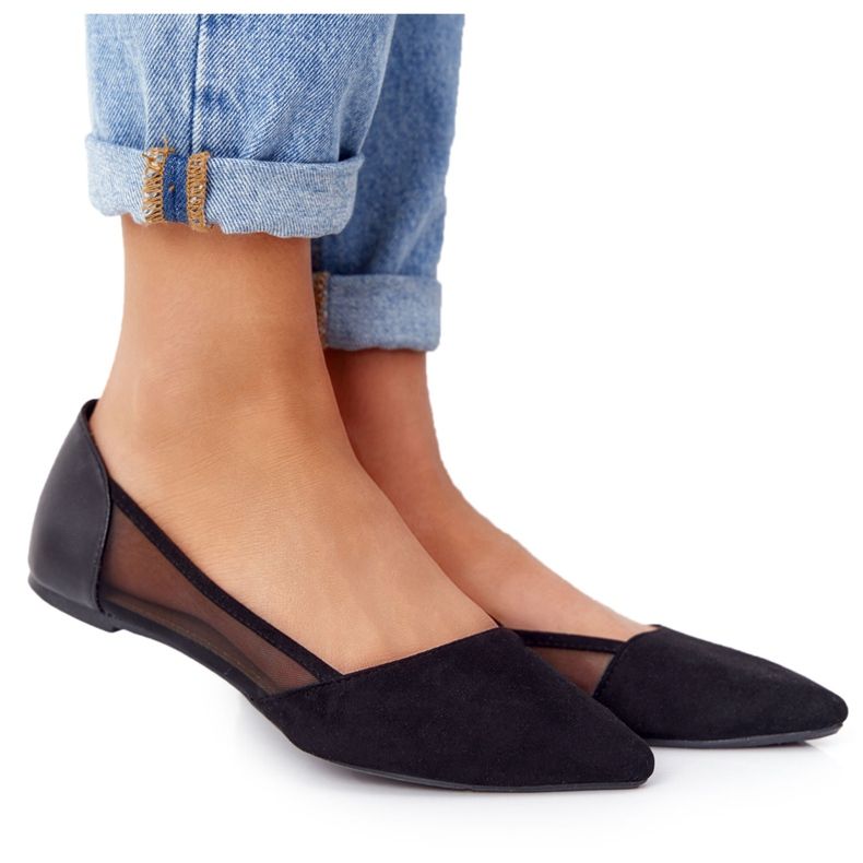 Ballerine Scamosciate Nere In Spitz Con Rete nero
