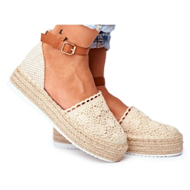 HAN Espadrillas da donna su piattaforma di lino primavera palmo beige