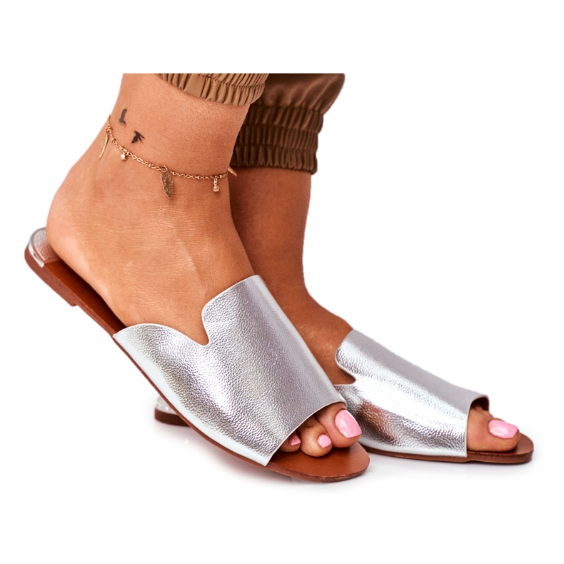 HAN Pantofole Donna Piatte Argento Mimios grigio