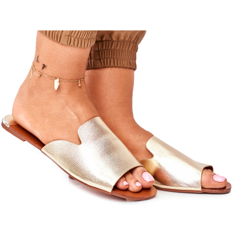 HAN Pantofole Mimios da donna piatte dorate d'oro