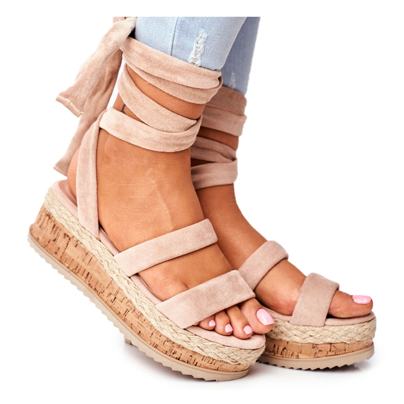 HAN Sandali Da Donna Sulla Piattaforma Legati Beige La Favorite