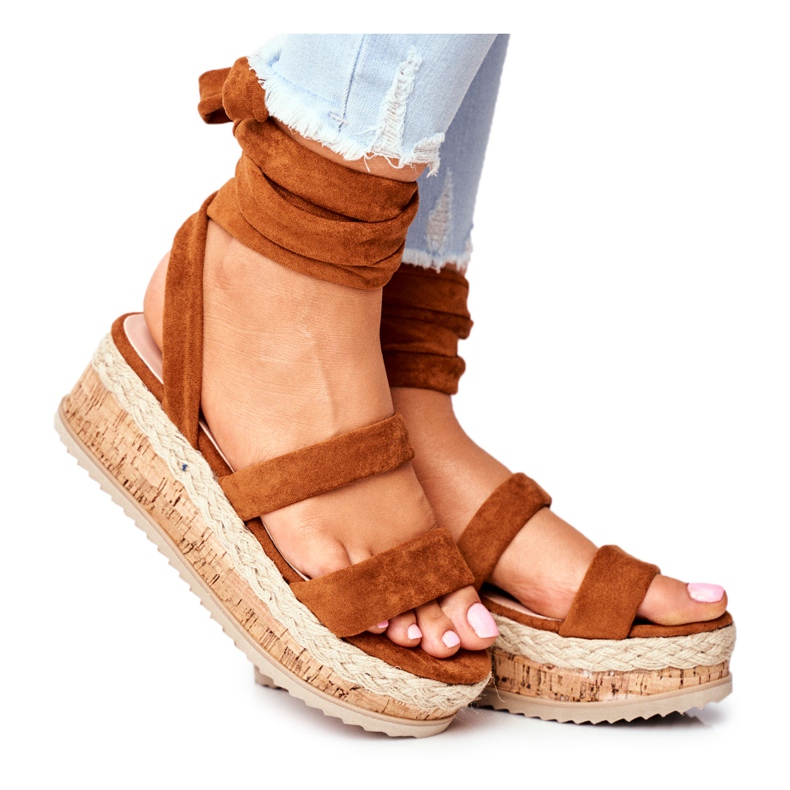 FS1 Sandali da donna sulla piattaforma legati Camel La Favorite marrone