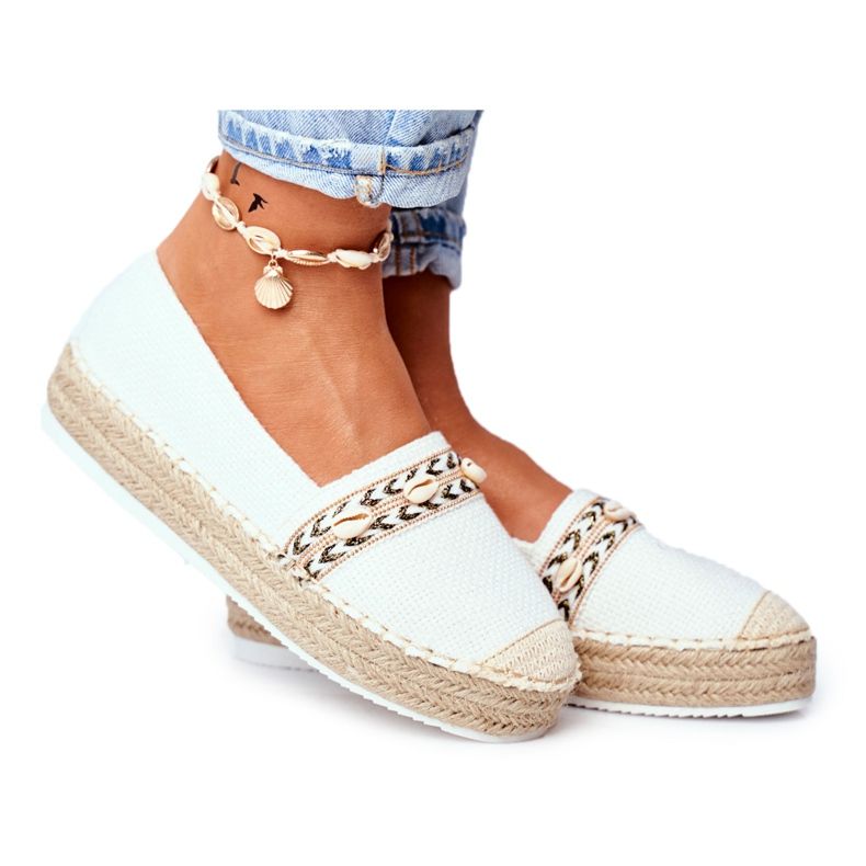 HAN Espadrillas da donna su piattaforma di lino bianca Midi