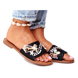 FS1 Pantofole da donna nere con conchiglie Spagna nero