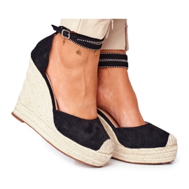 FB2 Sandali da donna con zeppa in lino nero Canterola