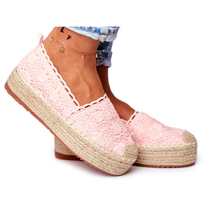 ADY Espadrillas da donna in pizzo rosa Desante Platform