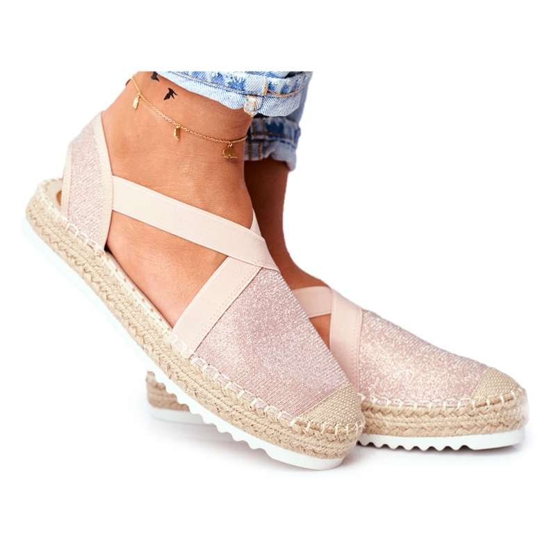 ADY Espadrillas da donna con motivo glitter rosa intagliato