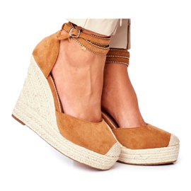 FB2 Sandali Da Donna Con Zeppa In Lino Cammello Canterola marrone