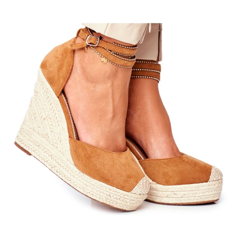 FB2 Sandali Da Donna Con Zeppa In Lino Cammello Canterola marrone