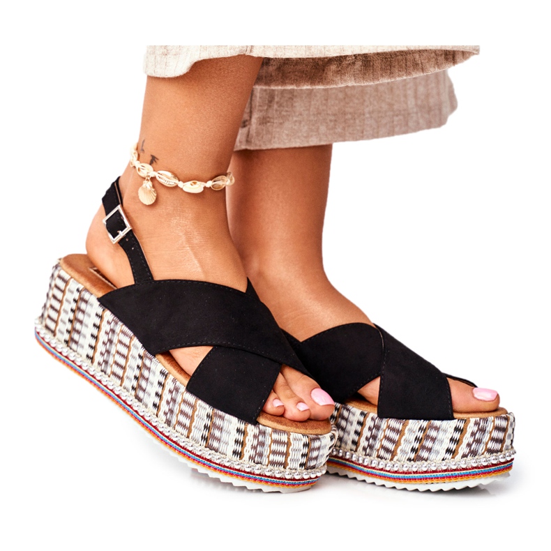 ADY Sandali da donna sulle espadrillas con zeppa Black Sandy nero