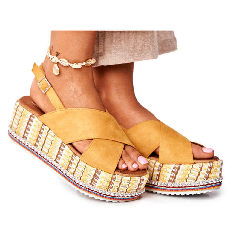 FW1 Sandali da donna su espadrillas con zeppa Yellow Sandy giallo