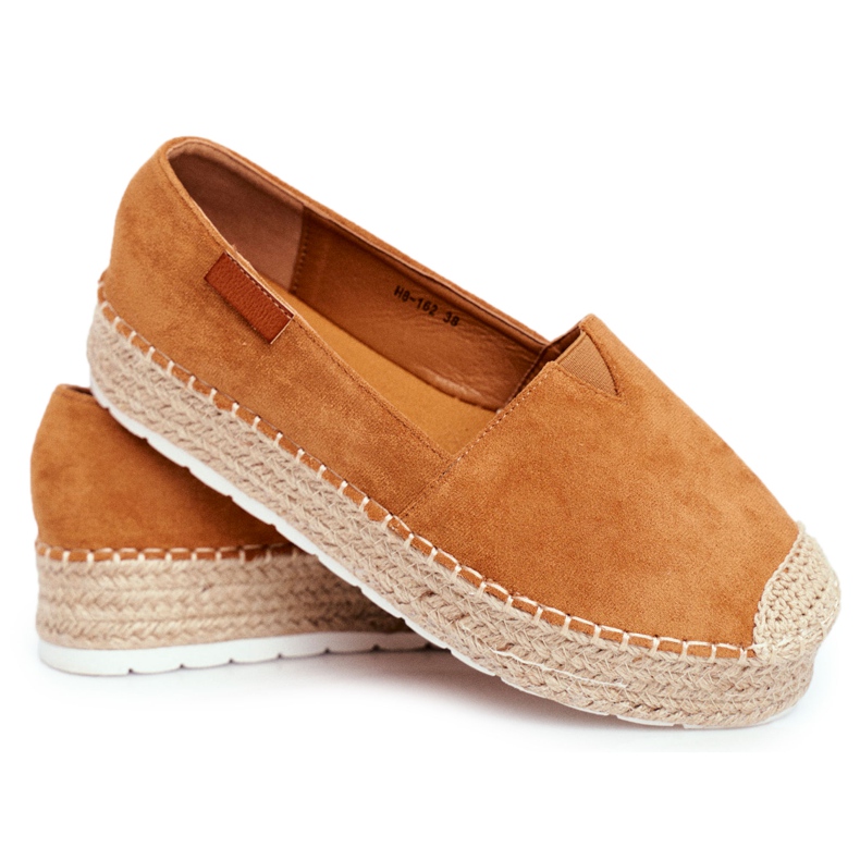 FB2 Espadrillas da donna sulla piattaforma in lino color cammello La Playa marrone