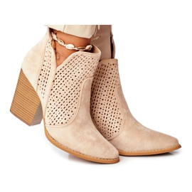 MSMG Stivali da donna con tacco scamosciato traforato tonalità beige chiaro