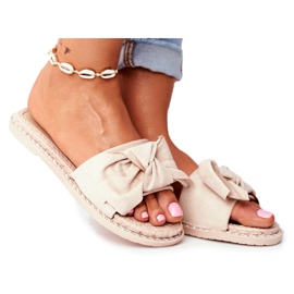 FRJ Pantofole Beige Happiness da donna con fiocco