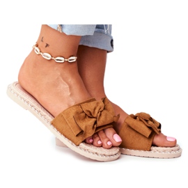 FRJ Pantofole da donna con fiocco Camel Happiness marrone