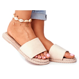 FRJ Pantofole Classiche da Donna Scamosciate Beige Look At Me