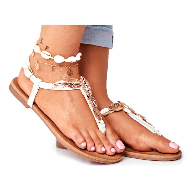 FJ1 Sandali da donna Eleganti infradito Foglie d'oro A volte bianca
