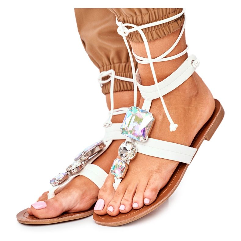 PS1 Sandali Donna Gladiatore Con Cristalli Bianco Volare bianca